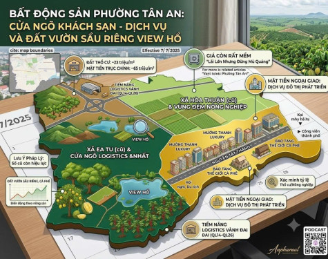 Bất Động Sản Phường Tân An: Cửa Ngõ Khách Sạn - Dịch Vụ Và Đất Vườn Sầu Riêng View Hồ